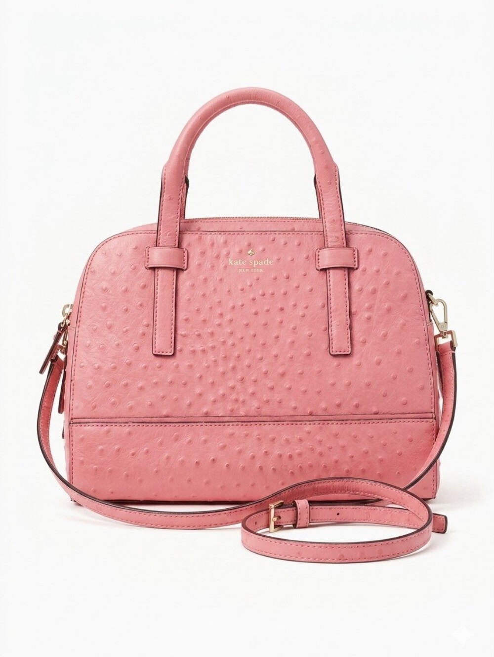 kate spade Ostrich-Embossed Pink Dome Satchel with Strap